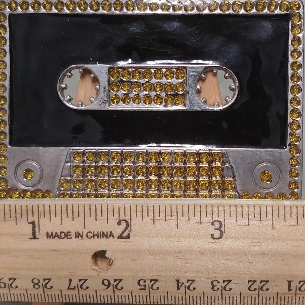 CASSETTE TAPE Rhinestone Belt Buckle